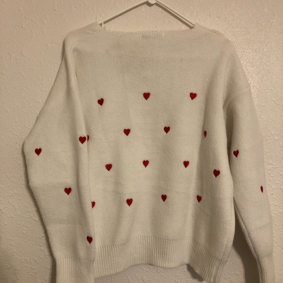 ECOWISH Women V Neck Heart Print Embroidery Knit Sweater Loose Casual Lng Sleeve - Picture 3 of 5